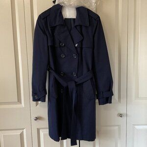 New York & Co Double Breasted Belted Trench Coat, Navy Blue, Large
